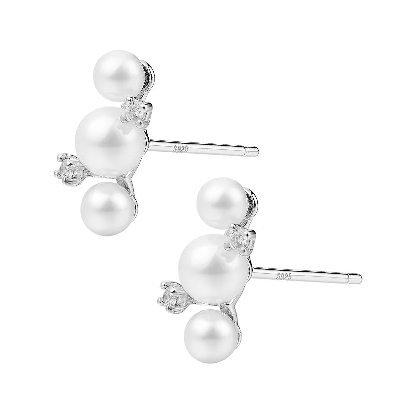 Minimalist S925 Natural Freshwater Pearl Stud Earrings 0.14-0.20 Inch White