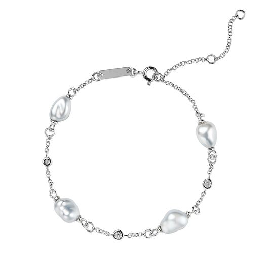 Natural Keshi Pearl Bracelet 8-9mm S925 Sterling Silver Strand