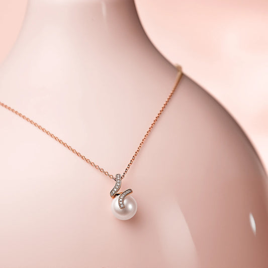 Caressa Akoya Pearl Pendant Necklace 18K Gold Diamond 7.5-8mm