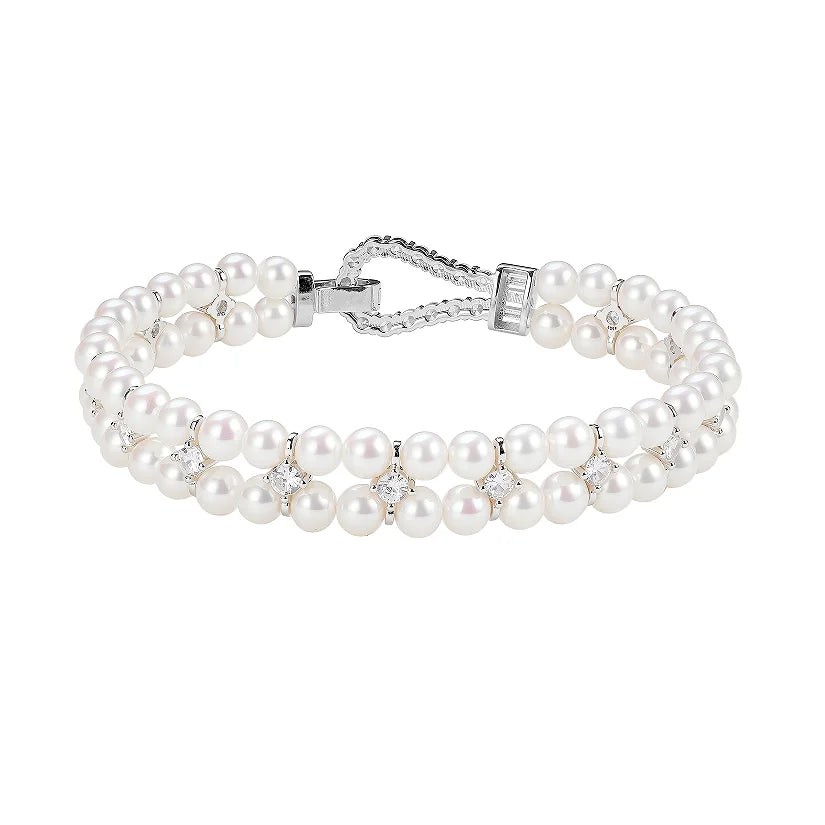 S925 Sterling Silver Natural Freshwater Pearl Bracelet 4-4.5mm Round