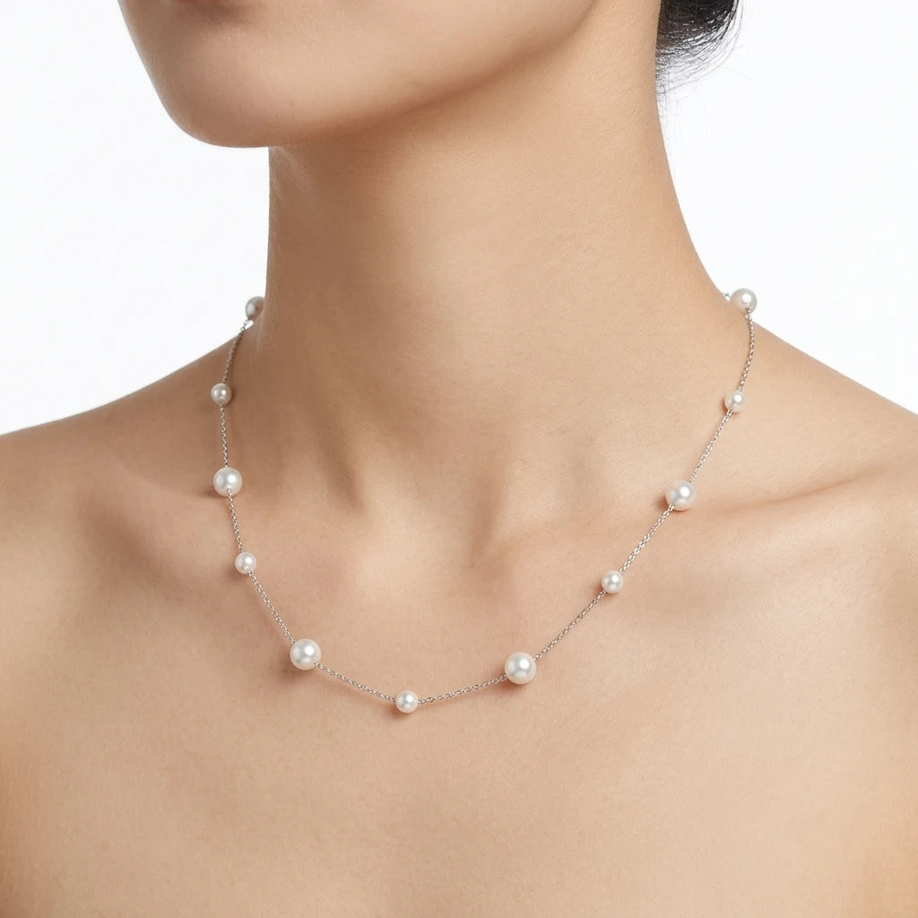 S925 Sterling Silver Natural Freshwater Pearl Round Pendant Necklace