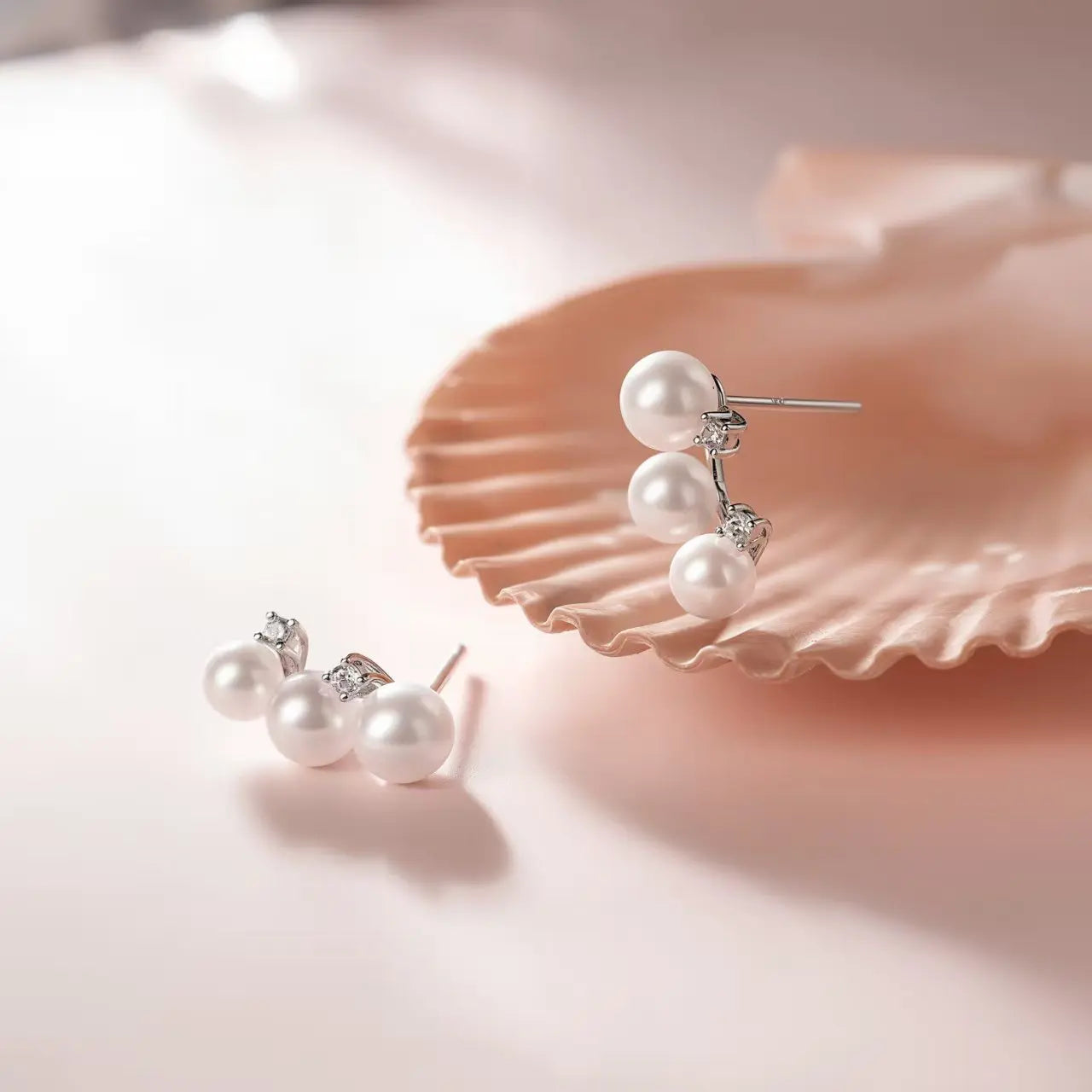 Geometric S925 Sterling Silver Freshwater Pearl Stud Earrings