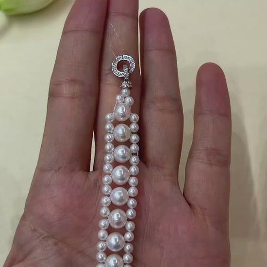 Natural Freshwater Pearl Bracelet, Hand-Woven 925 Silver 3-6.5mm White