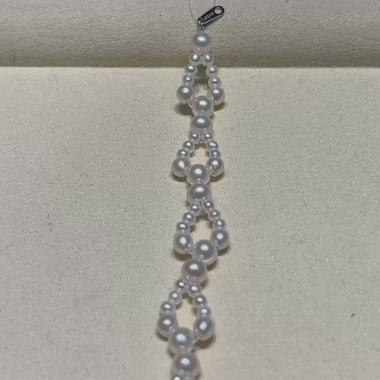 Geometric Natural Freshwater Pearl Bracelet in 925 Sterling Silver
