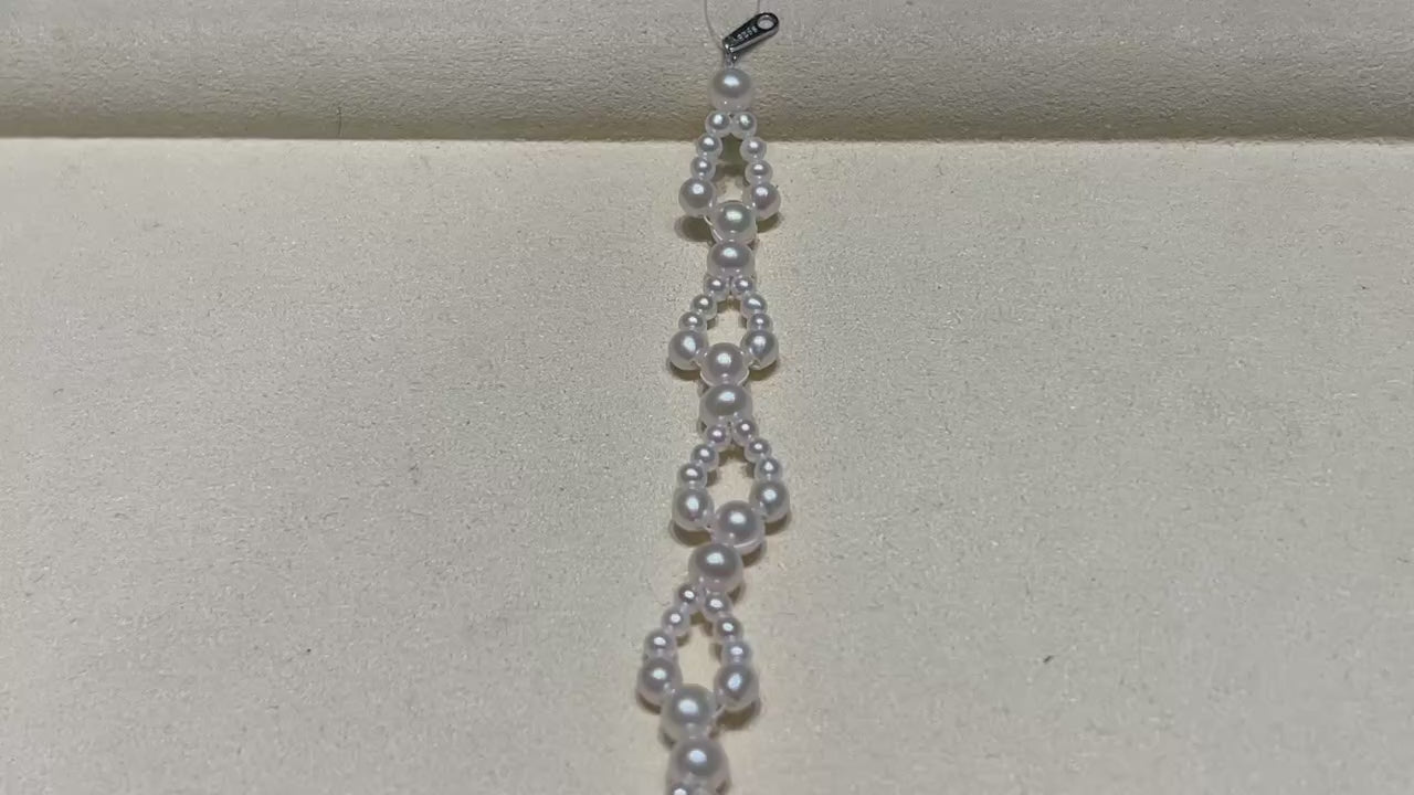Geometric Natural Freshwater Pearl Bracelet in 925 Sterling Silver