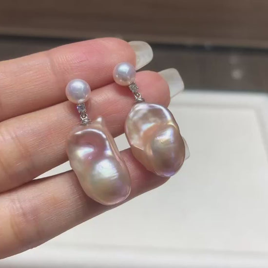 S925 Sterling Silver Natural Freshwater Baroque Pearl Stud Earrings 10-12mm