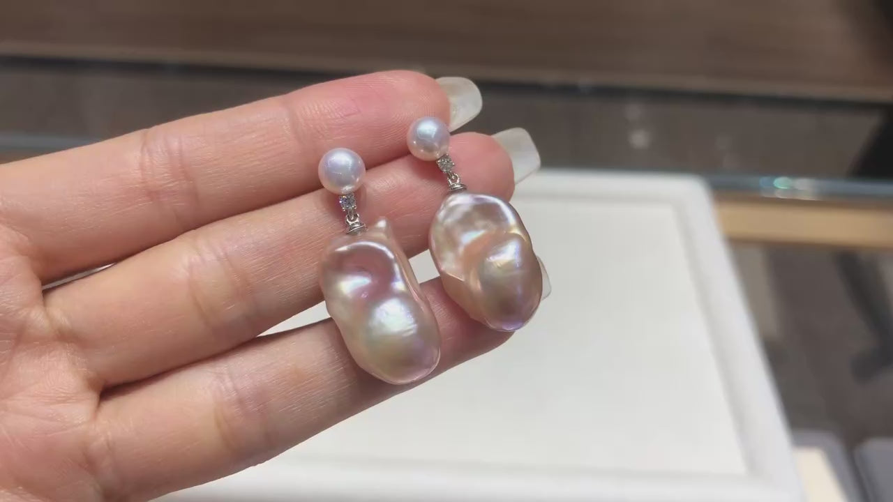 S925 Sterling Silver Natural Freshwater Baroque Pearl Stud Earrings 10-12mm