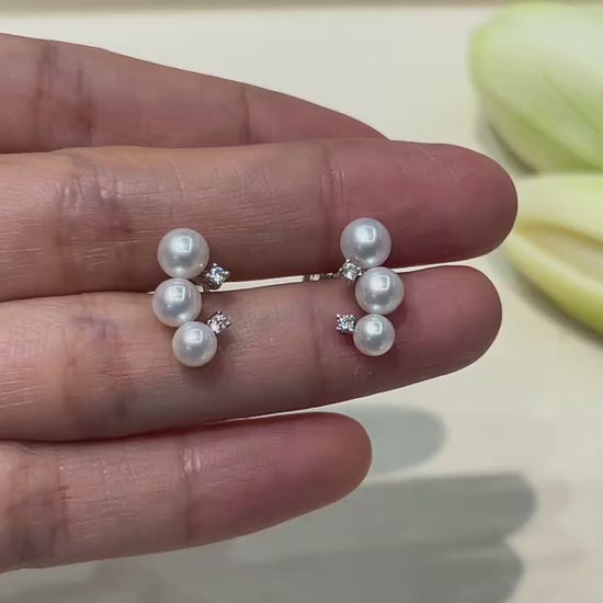 Geometric S925 Sterling Silver Freshwater Pearl Stud Earrings