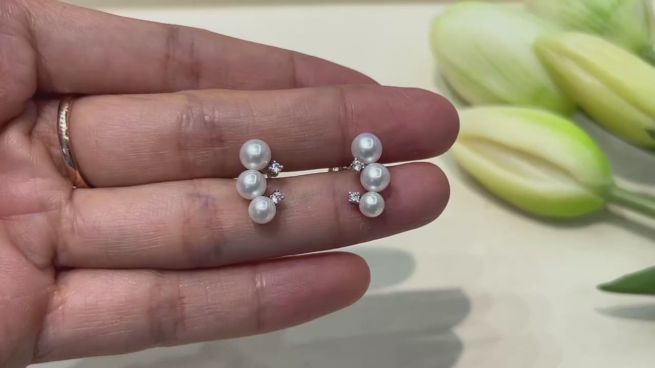 Geometric S925 Sterling Silver Freshwater Pearl Stud Earrings