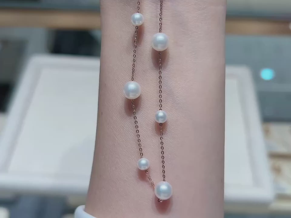 Natural Freshwater Pearl Necklace 18K Gold Minimalist 42cm White