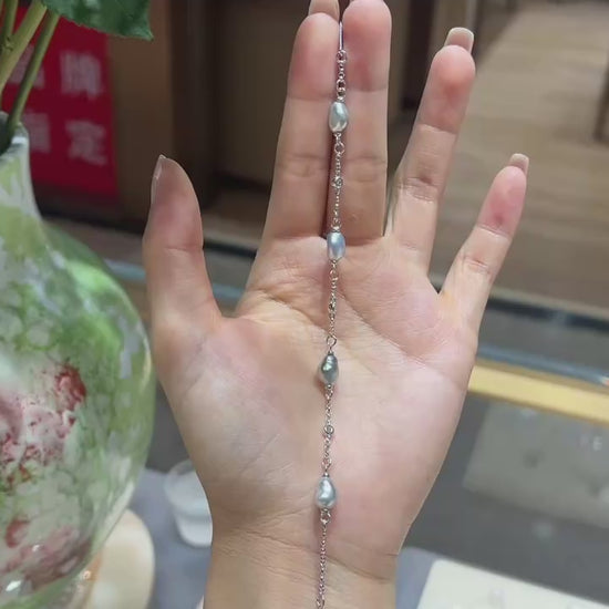 Natural Keshi Pearl Bracelet 8-9mm S925 Sterling Silver Strand