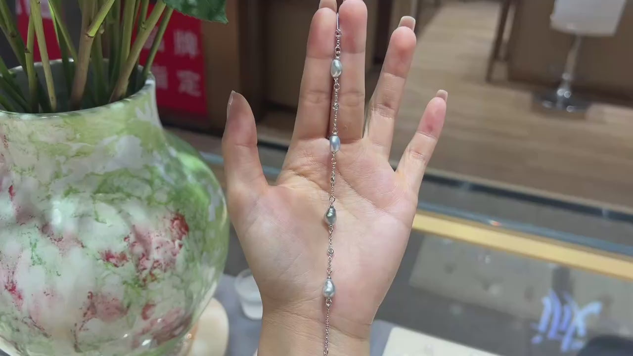 Natural Keshi Pearl Bracelet 8-9mm S925 Sterling Silver Strand